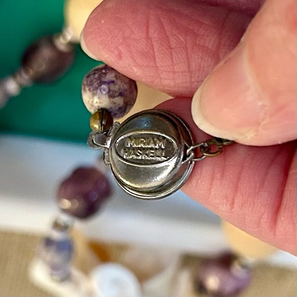 Miriam Haskell Amethyst Glass Wood Shell Stone Necklace Vintage Lovely - Picture 13 of 15